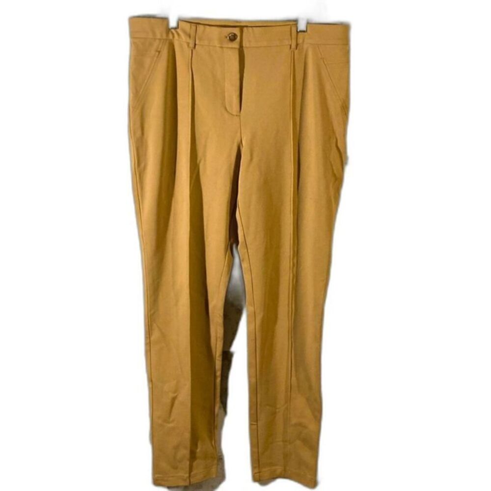 SO SLIMMING by CHICO’S tan zip fly stretch straight leg pants 3 tall